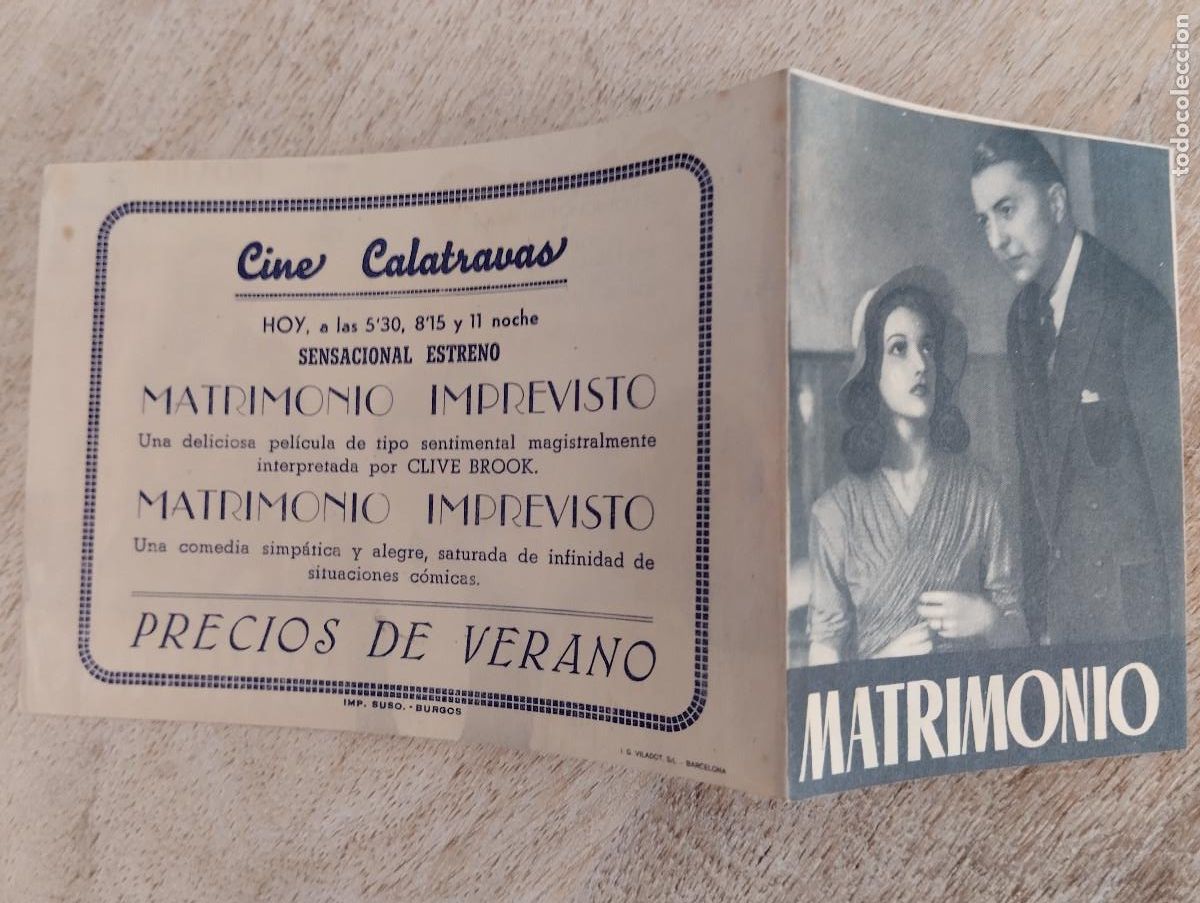 Flyers Publicitaires de Films Anciens: KST - PROGRAMA CINE MATRIMONIO IMPREVISTO CINE CALATRAVAS BURGOS