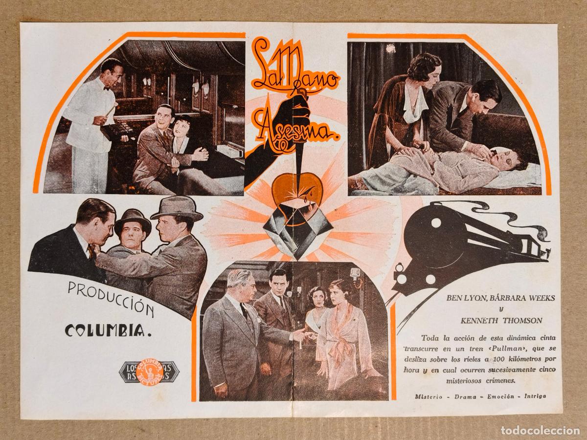 Folhetos de m&atilde;o de filmes antigos de cinema: LA MANO ASESINA PROGRAMA DE CINE