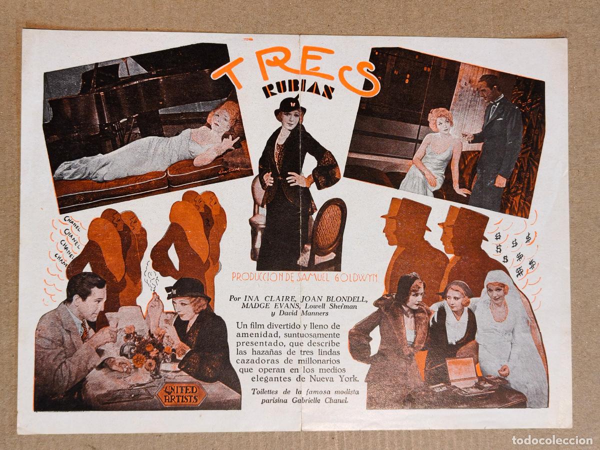  Flyers Publicitaires de films Anciens: TRES RUBIAS PROGRAMA DE CINE 1934