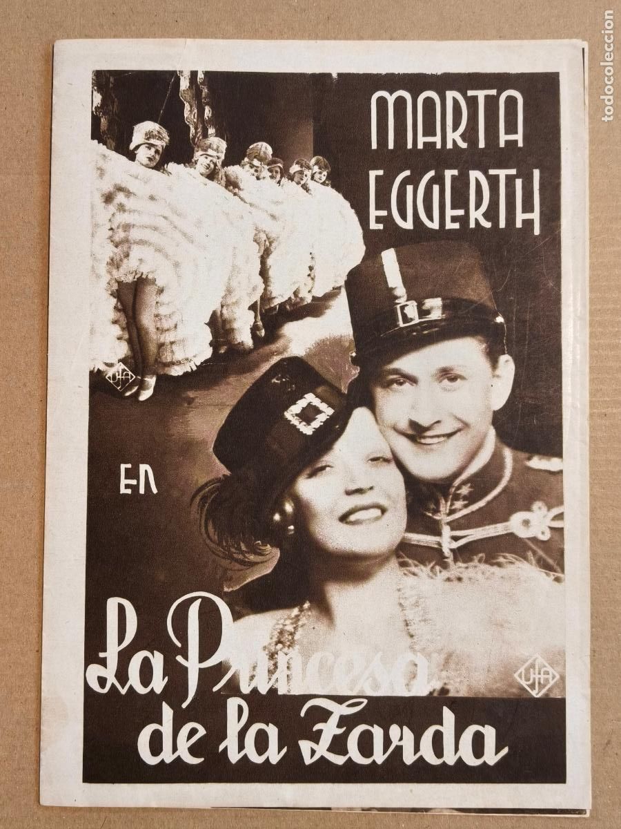  Foglietti di film di film antichi di cinema: LA PRINCESA DE LA ZARDA PROGRAMA DE CINE 1934