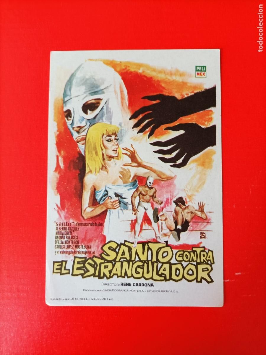  Flyers Publicitaires de films Anciens: SANTO CONTRA EL ESTRANGULADOR, CON SANTO EL ENMASCARADO DE PLATA. EST&Aacute; NUEVO.