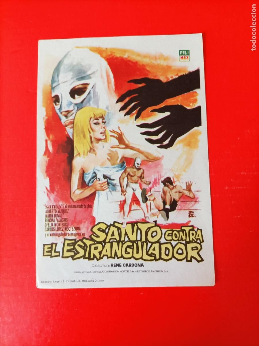  Flyers Publicitaires de films Anciens: SANTO CONTRA EL ESTRANGULADOR, CON SANTO EL ENMASCARADO DE PLATA. EST&Aacute; NUEVO.