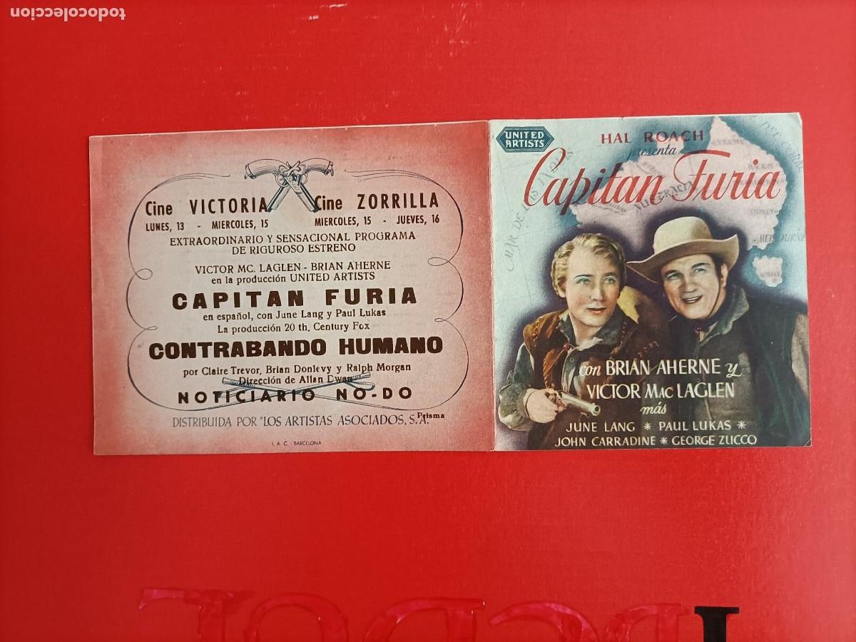 Cine: CAPITAN FURIA. C/P. CINE VICTORIA Y CINE ZORRILLA, VICTOR MacLAGLEN, EST&Aacute; NUEVO. ES DOBLE.
