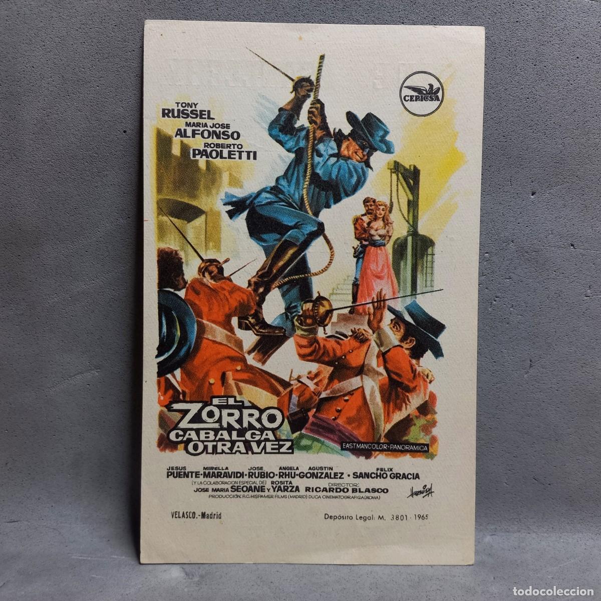 Flyers Publicitaires de films Anciens: Cine Sanllehy, BCN. El Zorro cabalga otra vez. Tony Russell, Maria Jos&eacute; alfonso, Roberto Paoletti