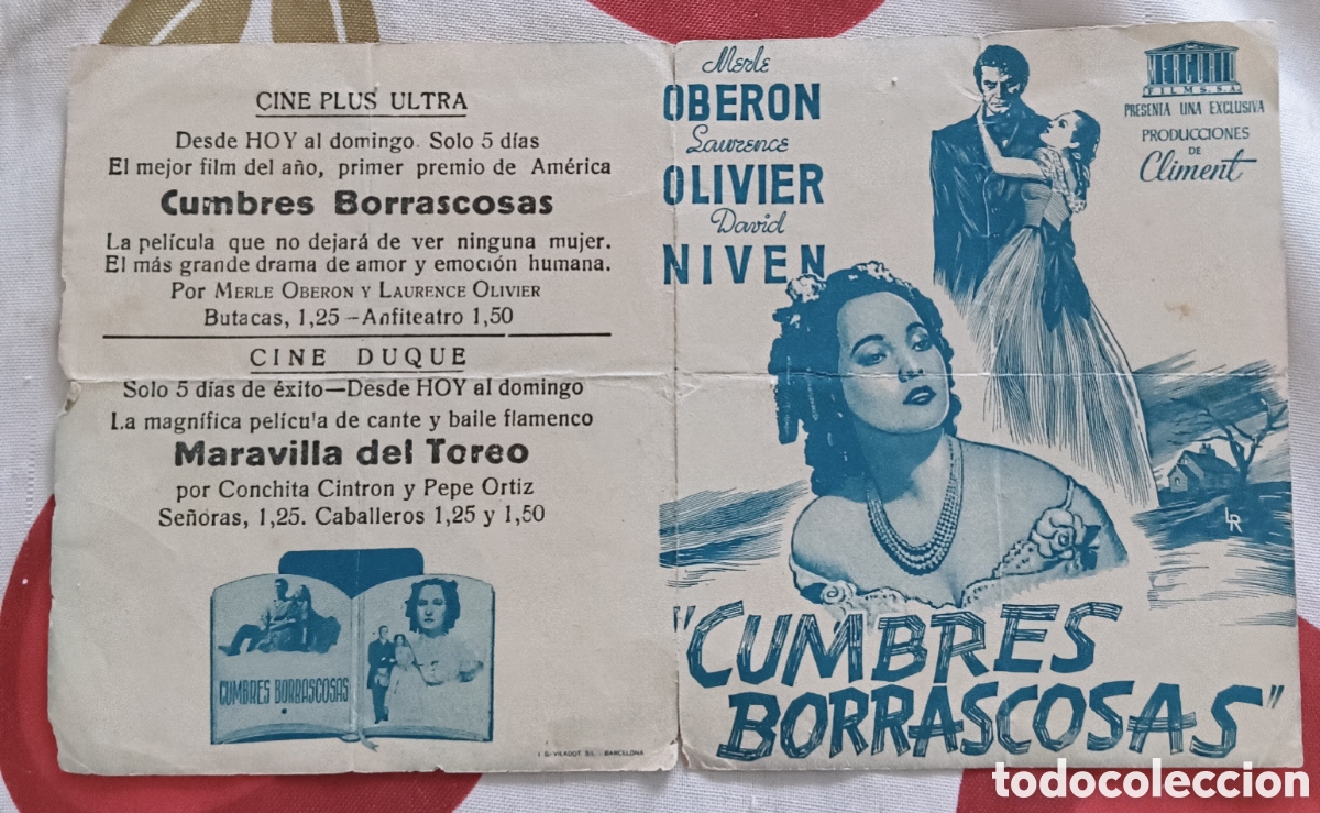 Cine: CUMBRES BORRASCOSAS - MERLE OBERON, LAURENCE OLIVIER - CON PUBLICIDAD
