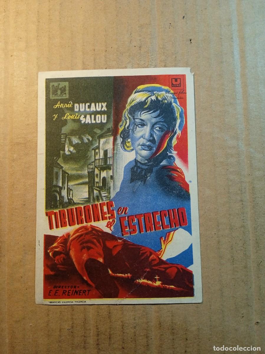 Folhetos de m&atilde;o de filmes antigos de cinema: FOLLETO DE MANO CON PUBLICIDAD TUBURONES EN EL ESTRECHO