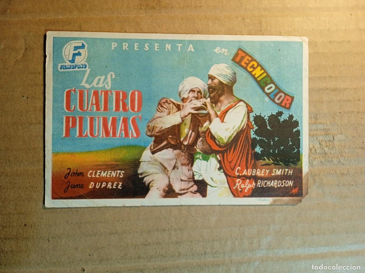 Folhetos de m&atilde;o de filmes antigos de cinema: FOLLETO DE MANO CON PUBLICIDAD LAS CUATRO PLUMAS