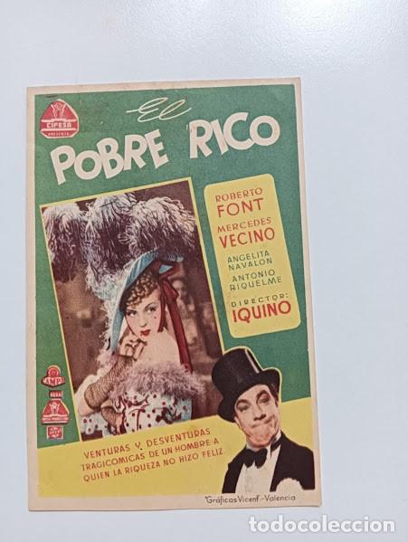 Cine: EL POBRE RICO PROGRAMA SENCILLO CIFESA CINE ESPA&Ntilde;OL MERCEDES VECINO ROBERTO FONT