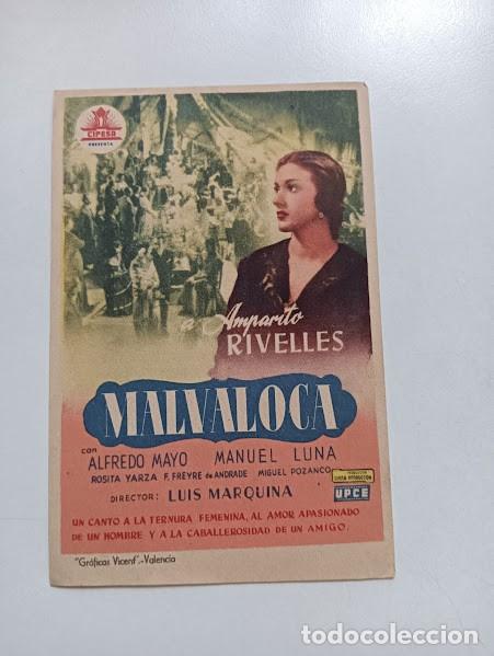 Cine: MALVALOCA PROGRAMA SENCILLO CIFESA CINE ESPA&Ntilde;OL AMPARO RIVELLES ALFREDO MAYO