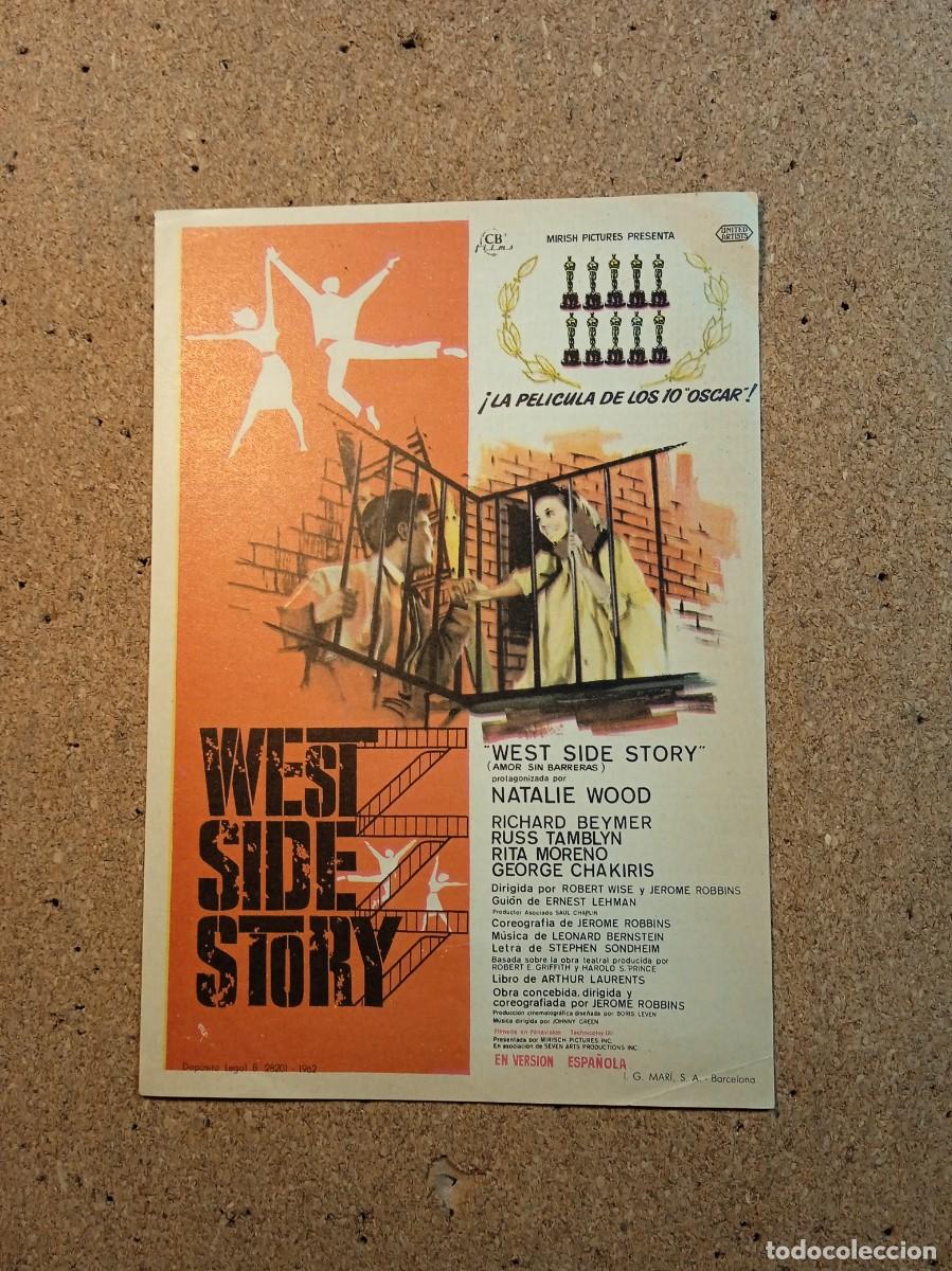 Folhetos de m&atilde;o de filmes antigos de cinema: FOLLETO DE MANO CON PUBLICIDAD WEST SIDE STORY