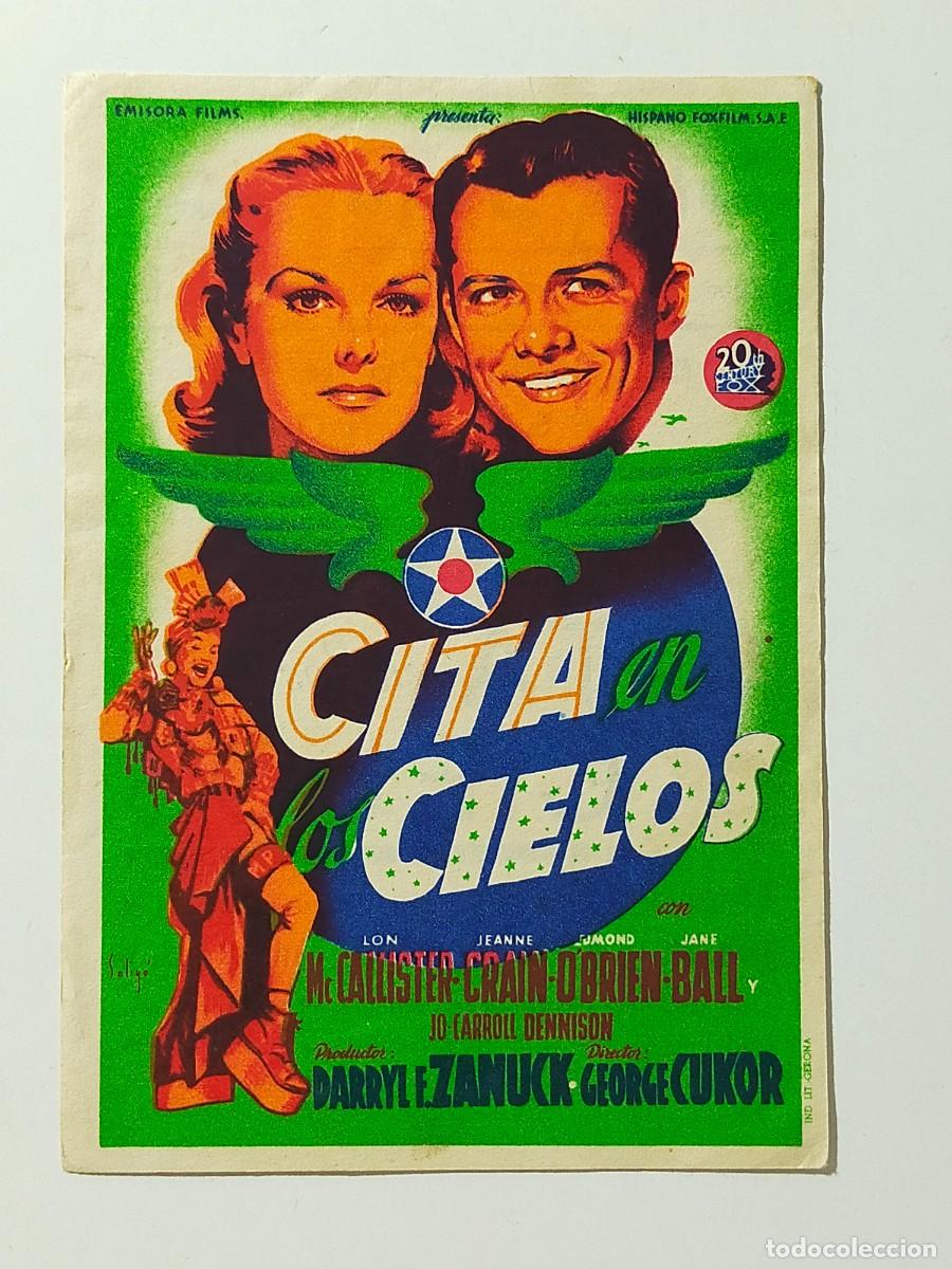 Cine: Programa Sencillo (Solig&oacute;): CITA EN LOS CIELOS. Lon McCallister, Jeanne Crain. Cine Goya (M&aacute;laga)