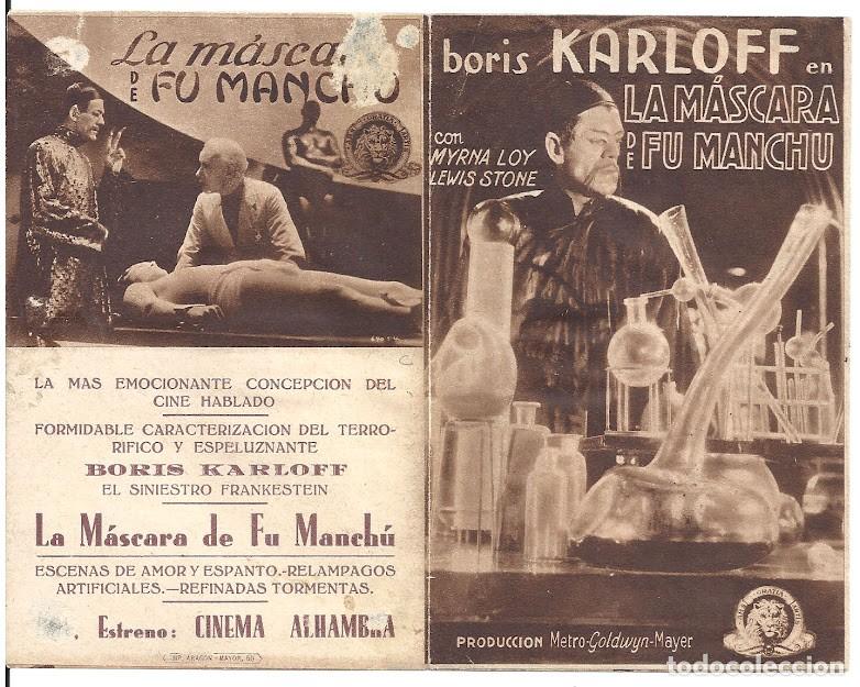 Folhetos de m&atilde;o de filmes antigos de cinema: LA MASCARA DE FU MANCHU PROGRAMA DOBLE MGM BORIS KARLOFF MYRNA LOY