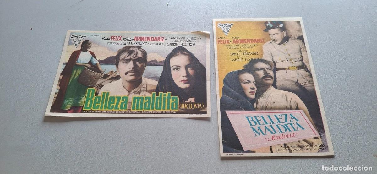 Cine: 2 Folletos de cine DIFERENTES de BELLEZA MALDITA con publicidad