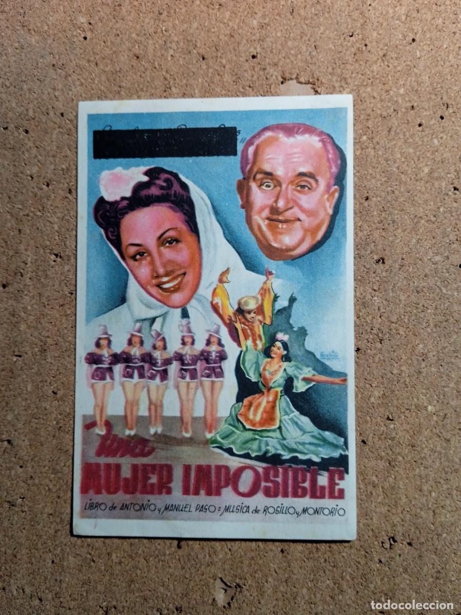 Folhetos de m&atilde;o de filmes antigos de cinema: FOLLETO DE MANO CON PUBLICIDAD UNA MUJER IMPOSIBLE