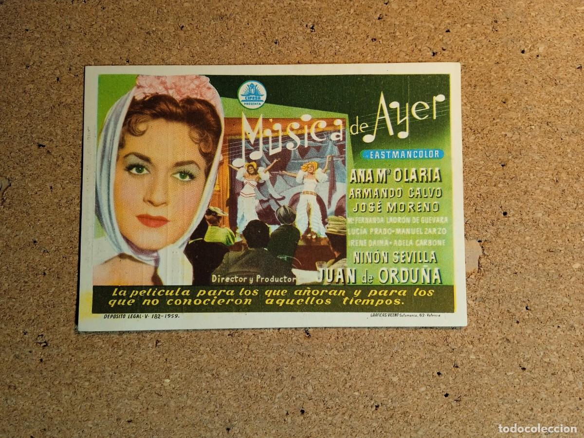 Folhetos de m&atilde;o de filmes antigos de cinema: FOLLETO DE MANO CON PUBLICIDAD MUSICA DE AYER