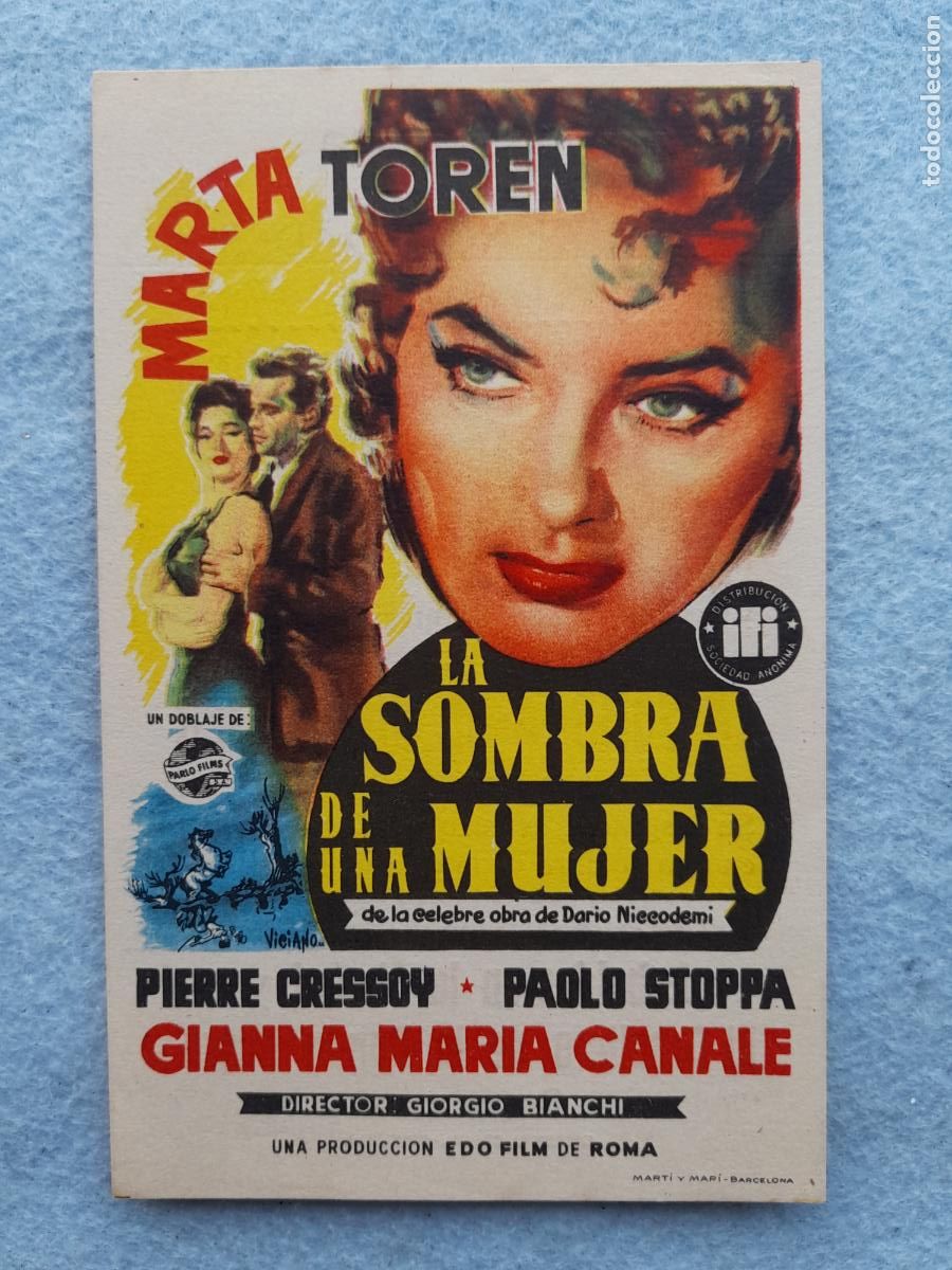  Foglietti di film di film antichi di cinema: La sombra de una mujer. Marta Toren, Pierre Cressoy, Paolo Stoppa, Gianna Maria Canale.