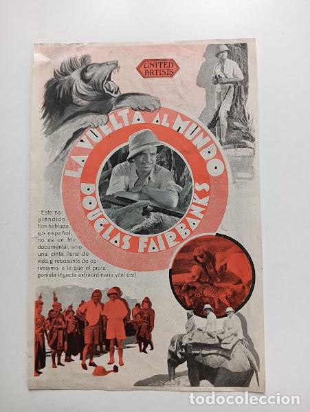  Flyers Publicitaires de films Anciens: LA VUELTA AL MUNDO PROGRAMA SENCILLO GRANDE ARTISTAS ASOCIADOS DOUGLAS FAIRBANKS rojo
