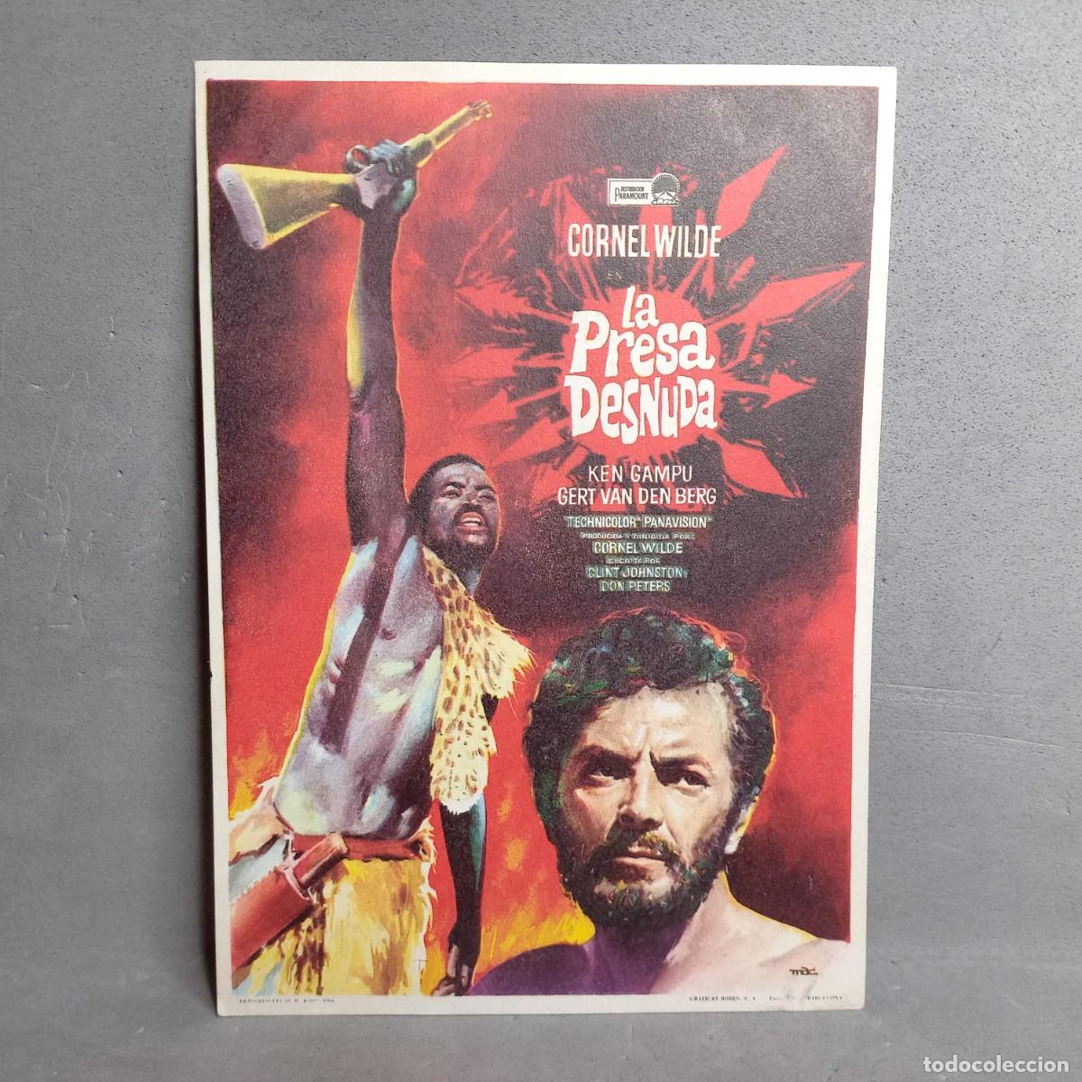Cine: Cine Sanllehy, Barcelona. La presa desnuda. Cornel Wilde, Gert Van den Bergh, Ken Gampu