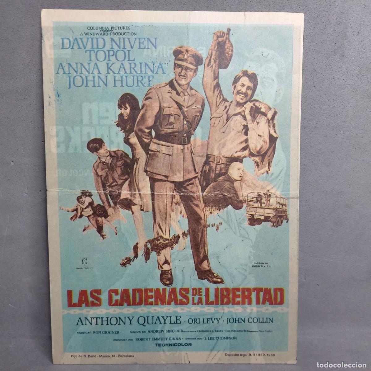 Cine: Folleto de mano doble. Las Cadenas de la Libertad, David Niven. Crimen on the rocks, Sabrina
