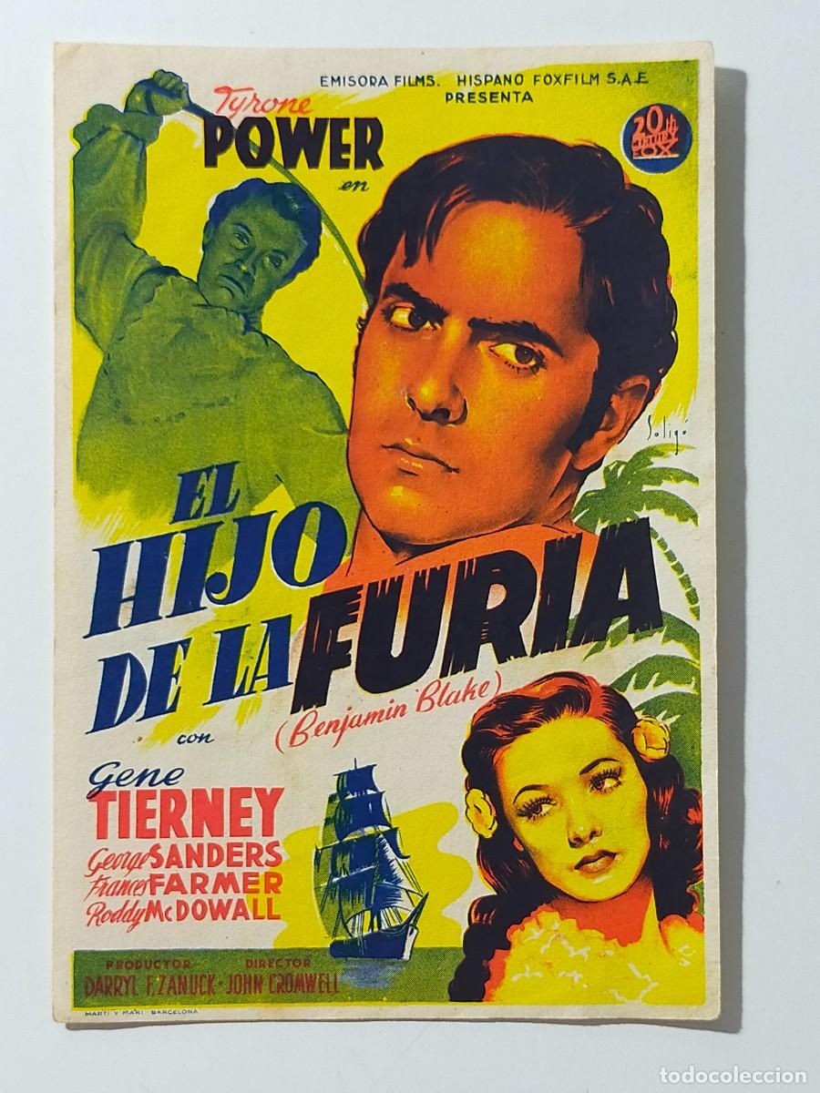 Cine: Programa Sencillo Orig: EL HIJO DE LA FURIA. Tyrone Power, Gene Tierney - Cine Sal&oacute;n, San Fernando