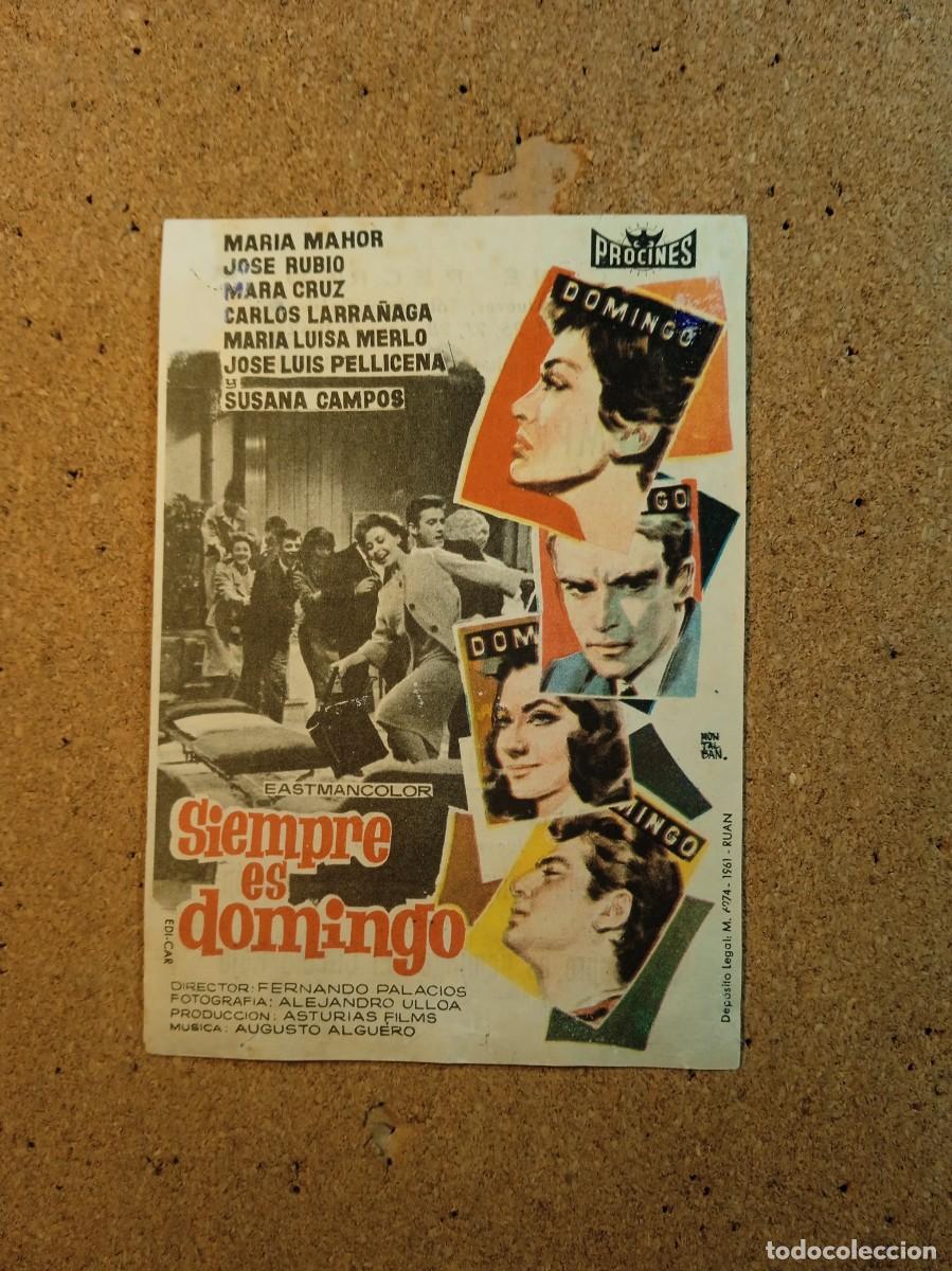 Cine: FOLLETO DE MANO CON PUBLICIDAD SIEMPRE ES DOMINGO