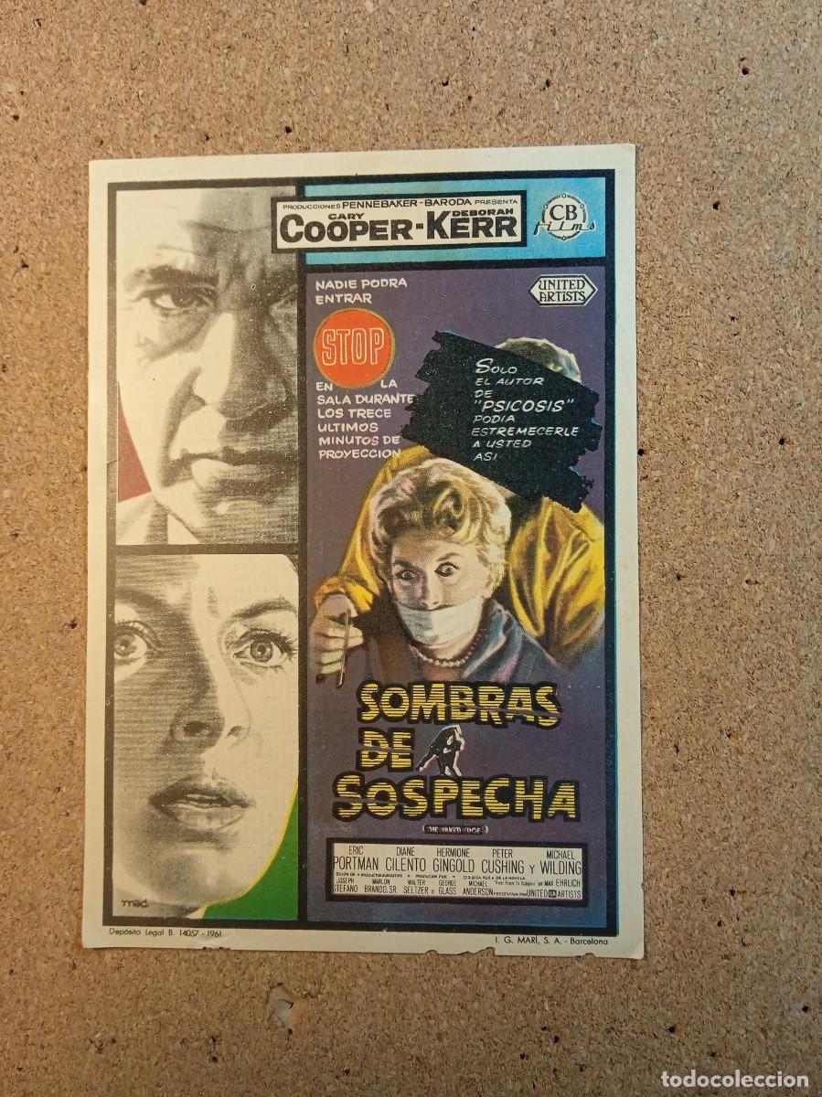 Cine: FOLLETO DE MANO CON PUBLICIDAD SOMBRAS DE SOSPECHA