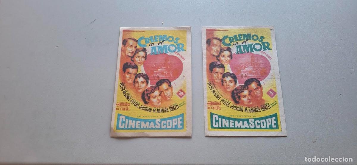 Cine: 2 Folletos de cine DIFERENTES EN SU COLOR DE LA MISMA PELICULA CREEMOS EN EL AMOR con publicidad