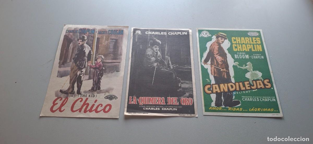 Cine: 3 Folletos de cine de CHARLES CHAPLIN con publicidad