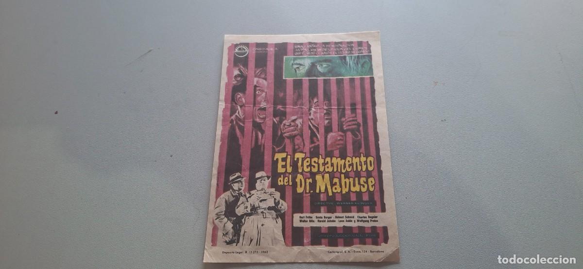 Cine: Folleto de cine EL TESTAMENTO DEL DR. MABUSE con publicidad