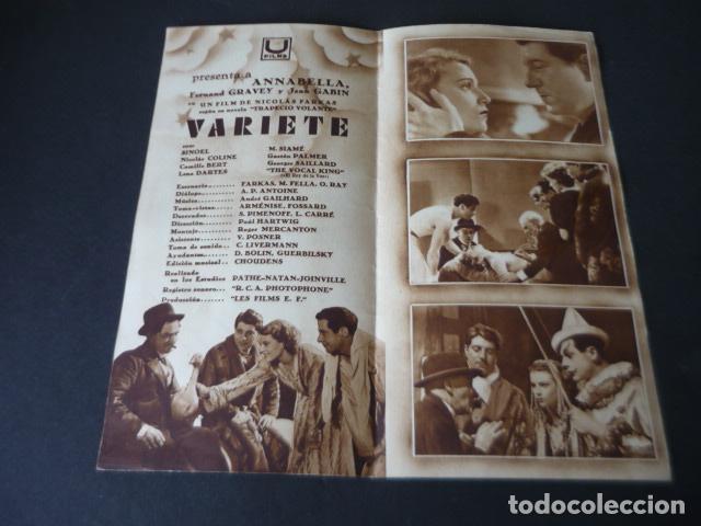Cine: VARIET&Eacute; PROGRAMA DE MANO FOLLETO A&Ntilde;OS 30 - Foto 2
