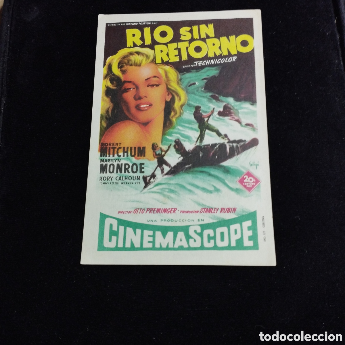 Cine: Programa de cine sencillo. Rio sin retorno. Marilyn Monroe. Robert Mitchum. 1955. Teatro Monumental