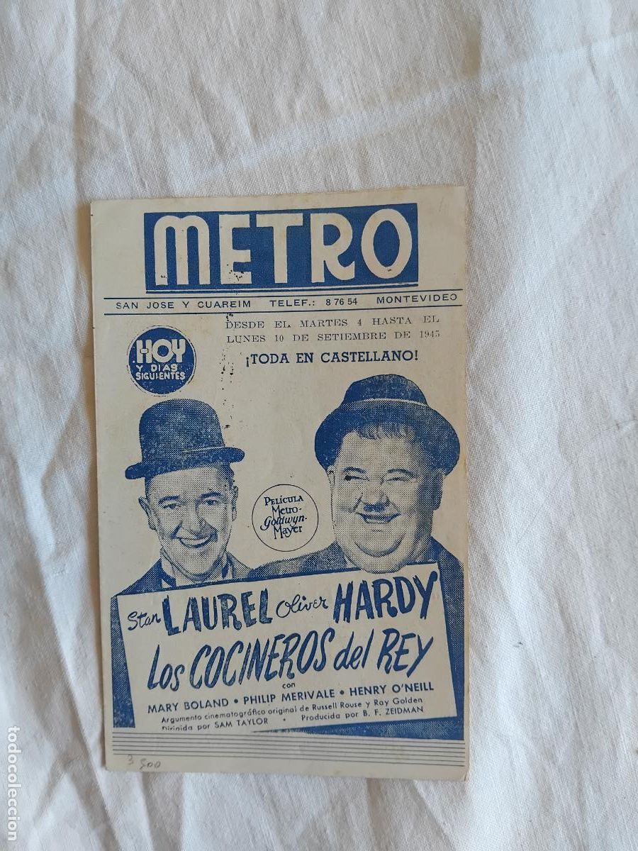 Cine: PROGRAMA DE CINE LOS COCINEROS DEL REY. STAN LAUREL Y OLIVER HARDY. CINE METRO. MONTEVIDEO.