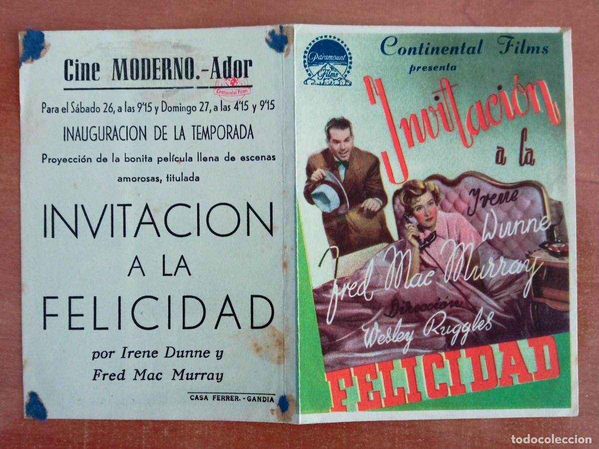 Cine: INVITACI&Oacute;N A LA FELICIDAD, IRENE DUNNE, DISTRIBUIDORA CONTINENTAL, CINE MODERNO, ADOR, VALENCIA