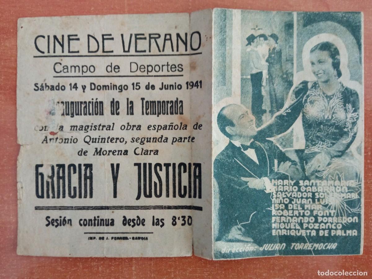 Cine: GRACIA Y JUSTICIA, MARY SANTAMARIA, CINE DE VERANO CAMPO DE DEPORTES, GANDIA, VALENCIA, 1941