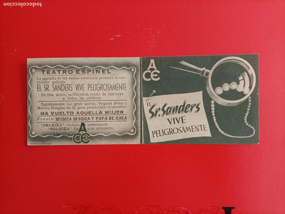 Cine: EL SR. SANDERS VIVE PELIGROSAMENTE. C/P. TEATRO ESPINEL. PERFECTO ESTADO.