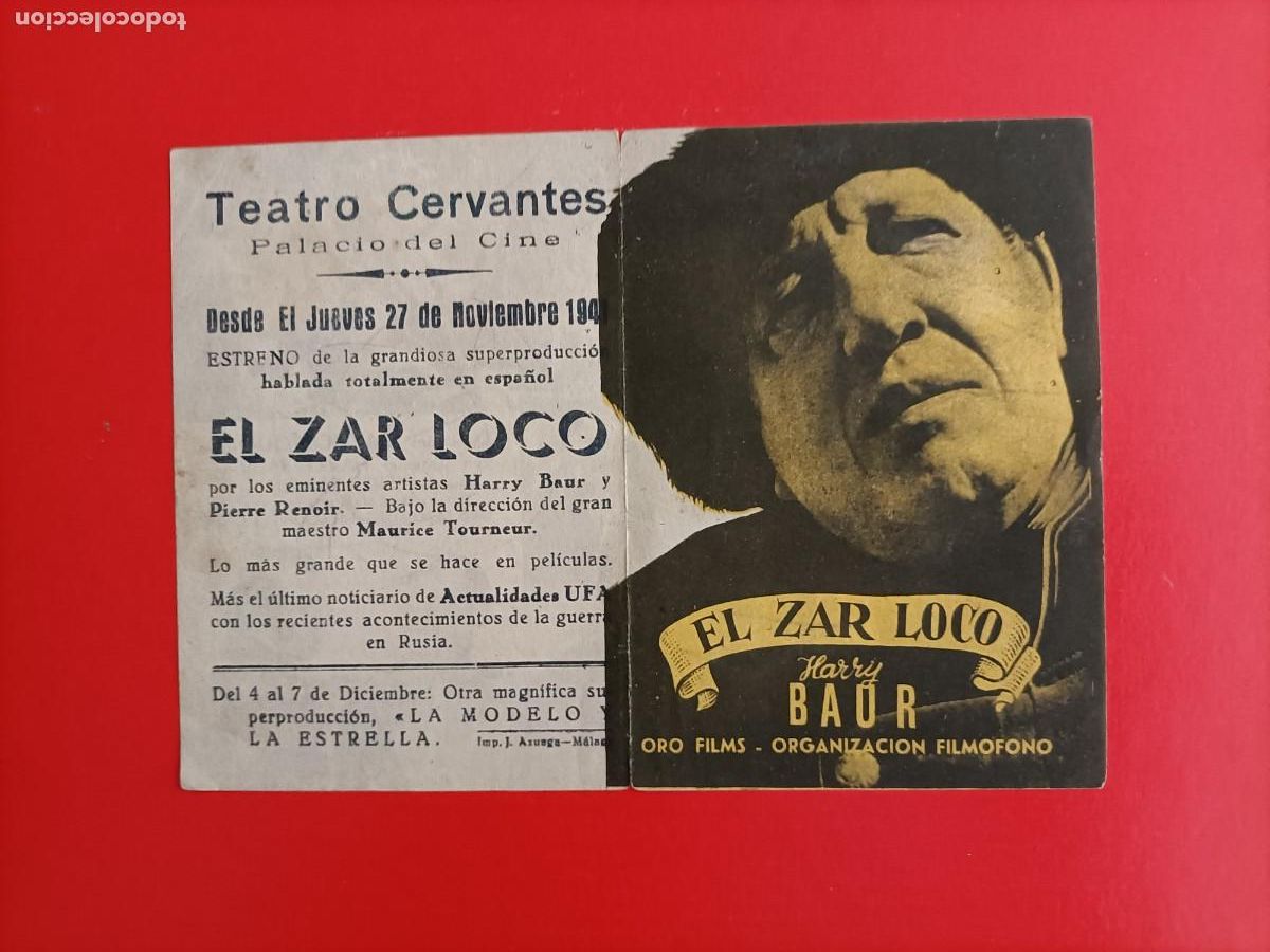 Cine: EL ZAR LOCO. HARRY BAUR. C/P. TEATRO CERVANTES. M&Aacute;LAGA. DOBLE . PERFECTO ESTADO.