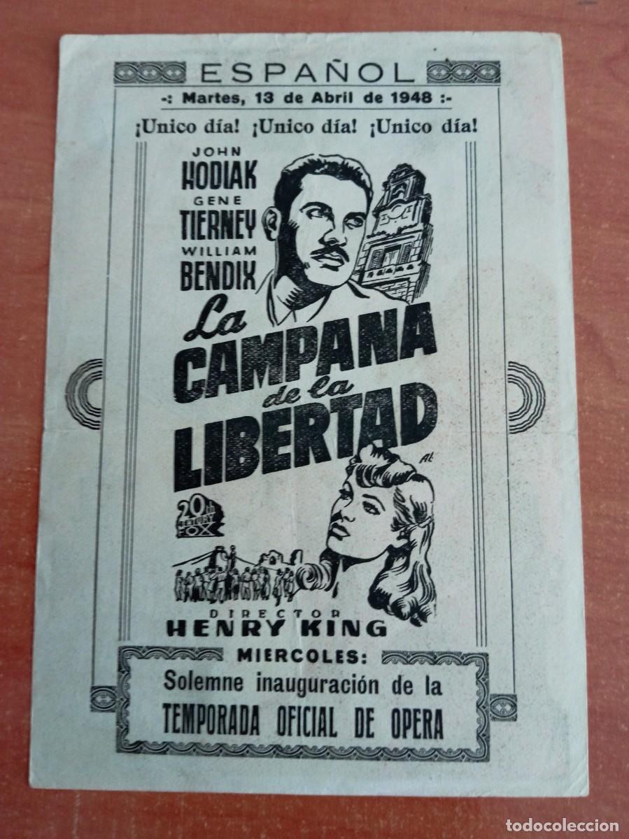 Folhetos de m&atilde;o de filmes antigos de cinema: LA CAMPANA DE LA LIBERTAD, GENE TIERNEY, CON CLICH&Eacute; POR DETR&Aacute;S, CINE ESPA&Ntilde;OL