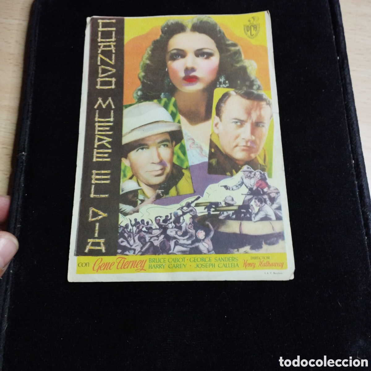 Cine: Programa de cine sencillo grande. Cuando muere el dia. Gene Tierney. Bruce Cabot. Sp