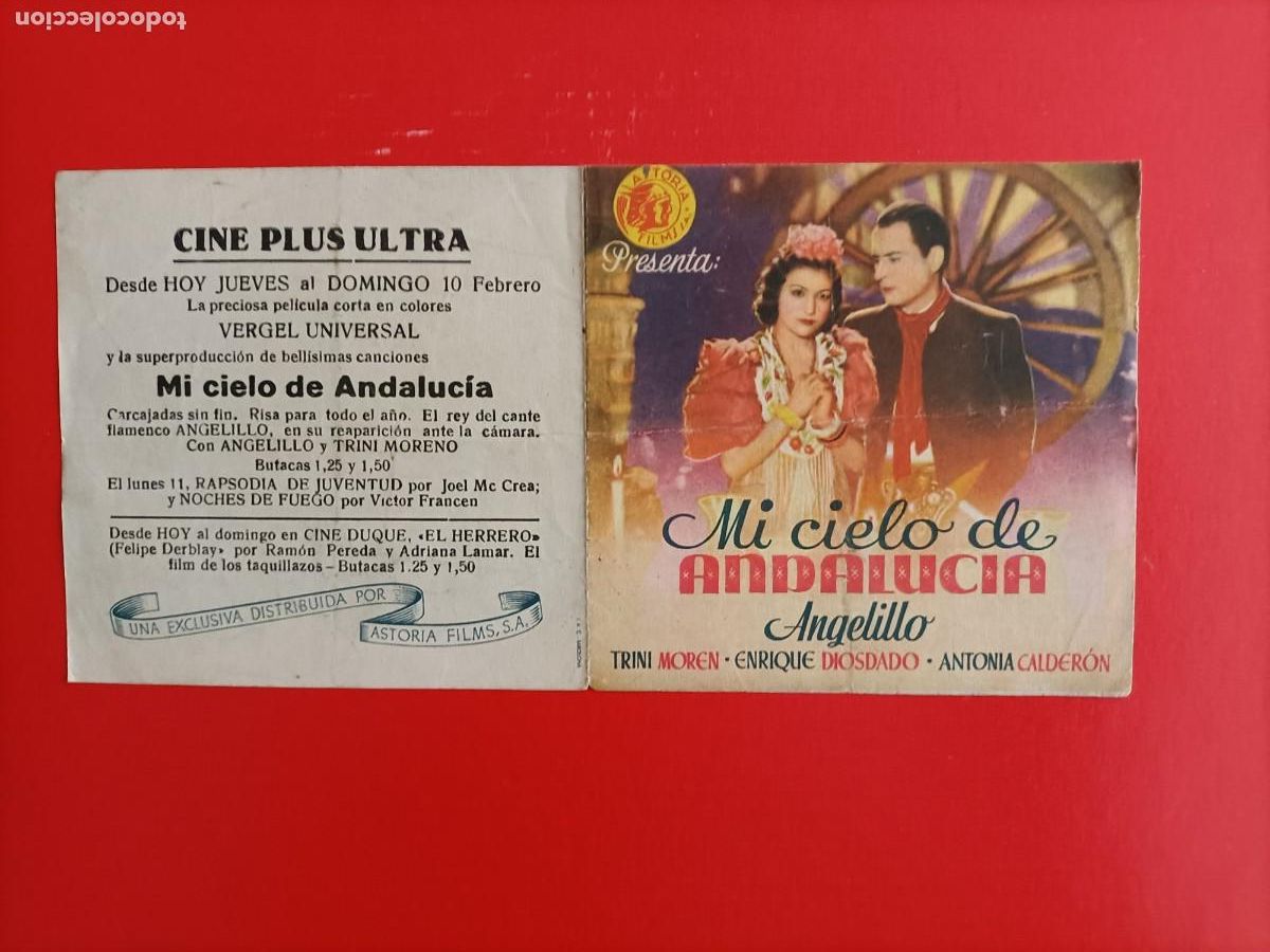 Cine: MI CIELO DE ANDALUCIA. C/P. CINE PLUS ULTRA, M&Aacute;LAGA. EN EL INTERIOR LETRA DE LAS CANCIONES