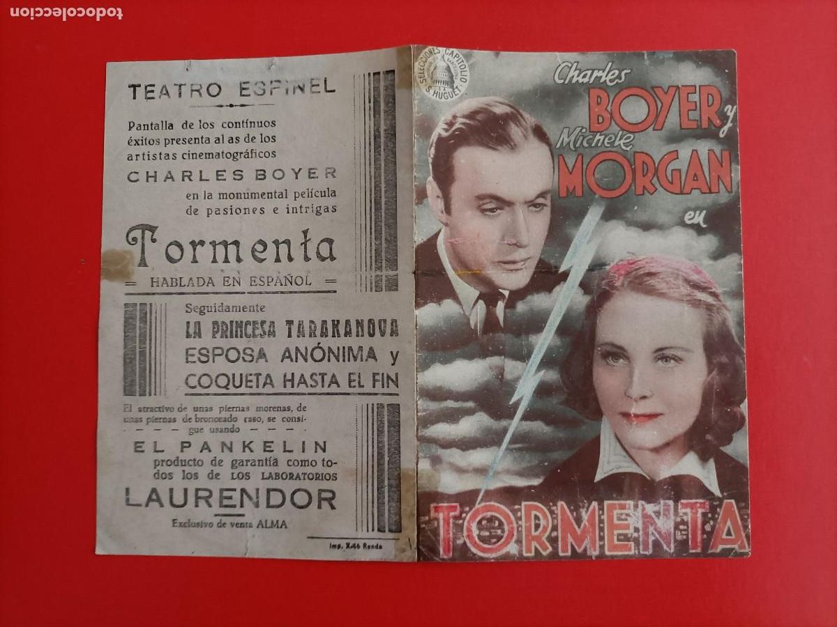 Cine: TORMENTA. CHARLES BOYER, C/P. TEATRO ESPINEL, RONDA. MICHELE MORGAN. ES DOBLE,