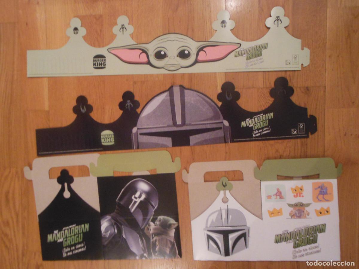 Cine: THE MANDALORIAN AND GROGU STAR WARS 2 CAJAS VACIAS Y 2 CORONAS PROMO BURGER KING PROGRAMA DE CINE