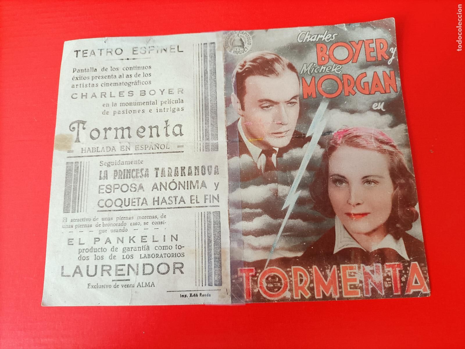 Cine: TORMENTA. CHARLES BOYER, C/P. TEATRO ESPINEL, RONDA. MICHELE MORGAN. ES DOBLE,