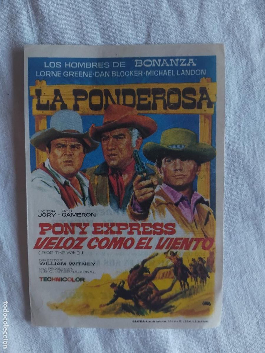 Cine: PROGRAMA DE CINE LA PONDEROSA. PONY EXPRESS VELOZ COMO EL VIENTO. CINE ESPA&Ntilde;A MASNOU 1969.