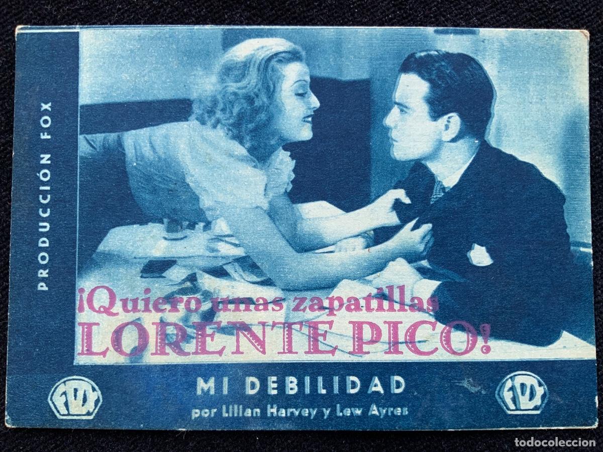 Cine: Programa de mano, mi debilidad, lilian harvey lew ayres. Fox, lorente pico, valencia.