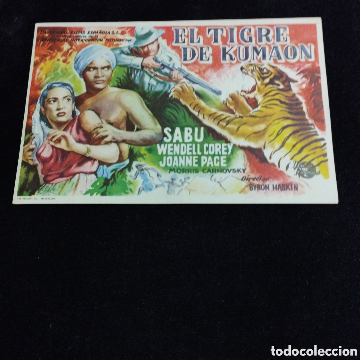 Cine: Programa de cine sencillo. El tigre de Kumaon. Sabu. Wendell Corey. Teatro Liceo. Alfaro.