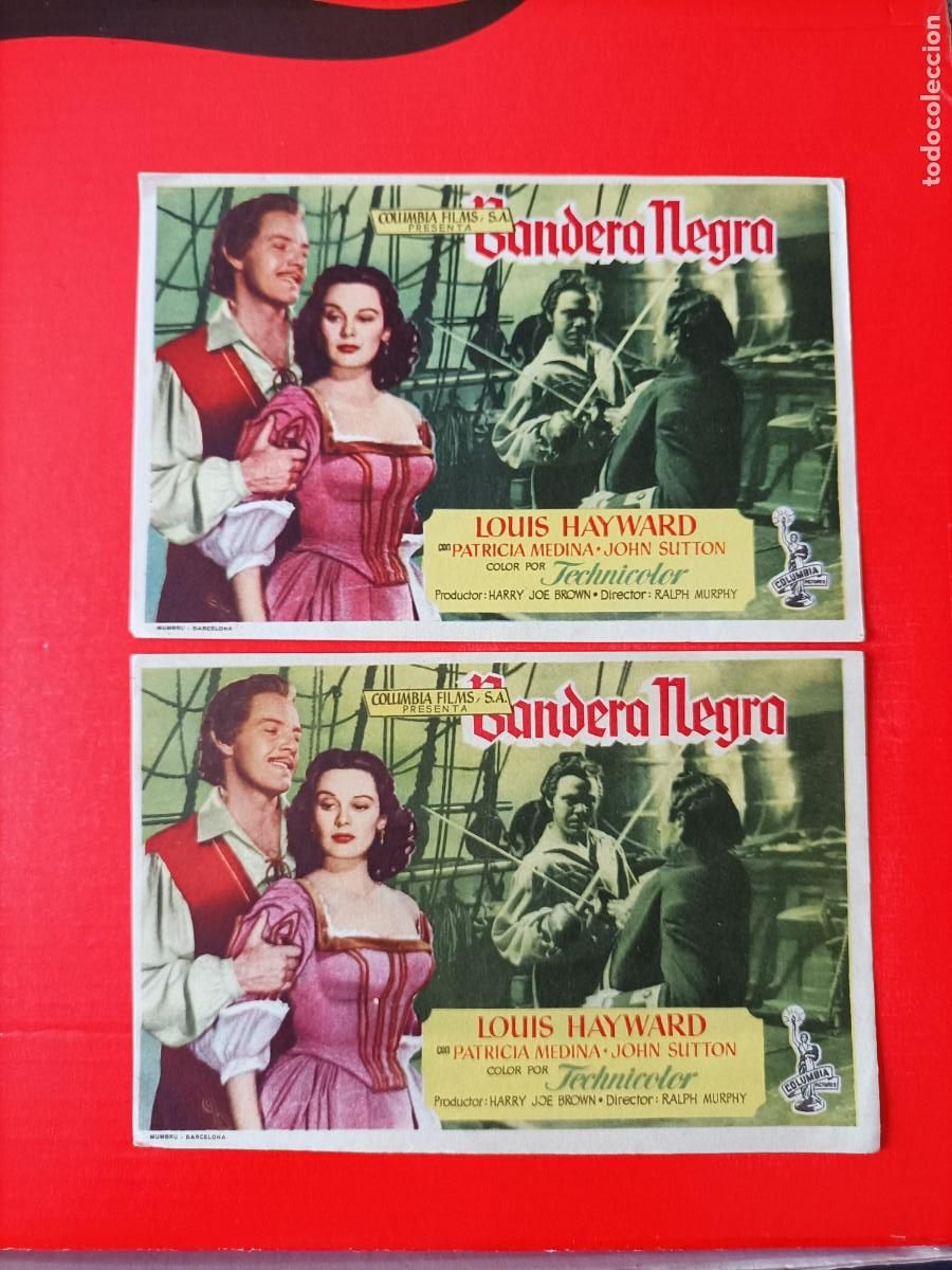 Cine: BANDERA NEGRA, LOTE DE 2 UNIDADES. EST&Aacute;N NUEVO, LOUIS HAYWARD, PARICIA MEDINA. S/P.