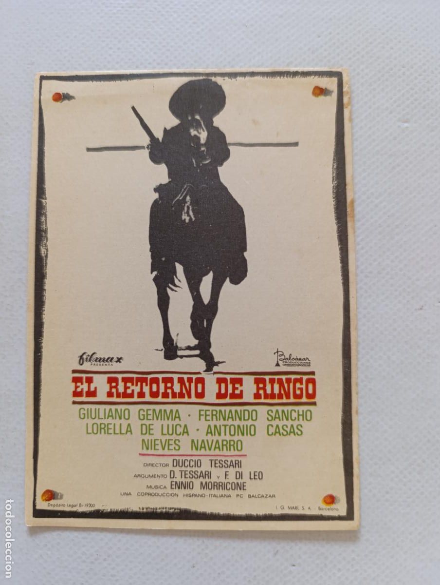 Cine: FOLLETO DE MANO - EL RETORNO DE RINGO - GIULIANO GEMMA - SIN PUBLICIDAD (150C)