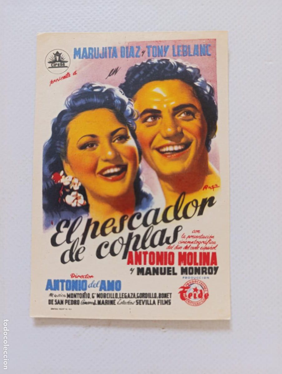 Cine: FOLLETO DE MANO - EL PESCADOR DE COPLAS - ANTONIO MOLINA, MARIJITA DIAZ, TONY LEBLANC (150D)