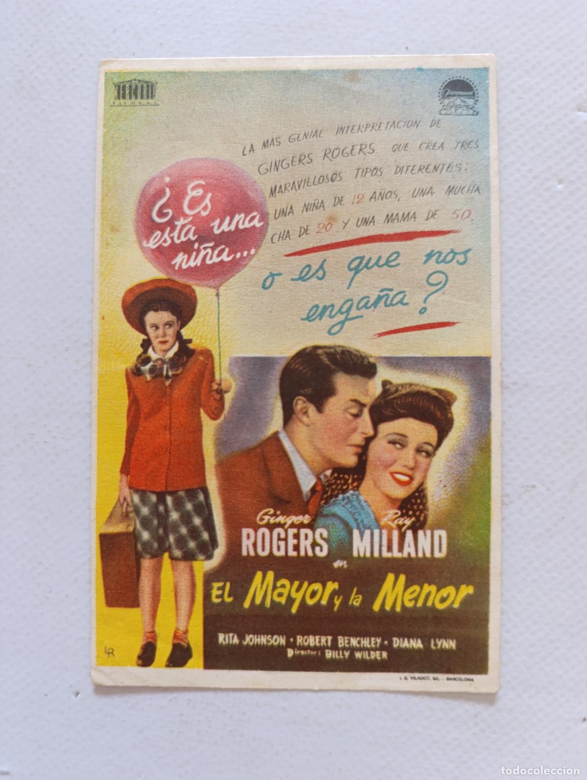 Cine: FOLLETO DE MANO - EL MAYOR Y LA MENOR - GINGER ROGERS, RAY MILLAND - SIN PUBLICIDAD (150F)