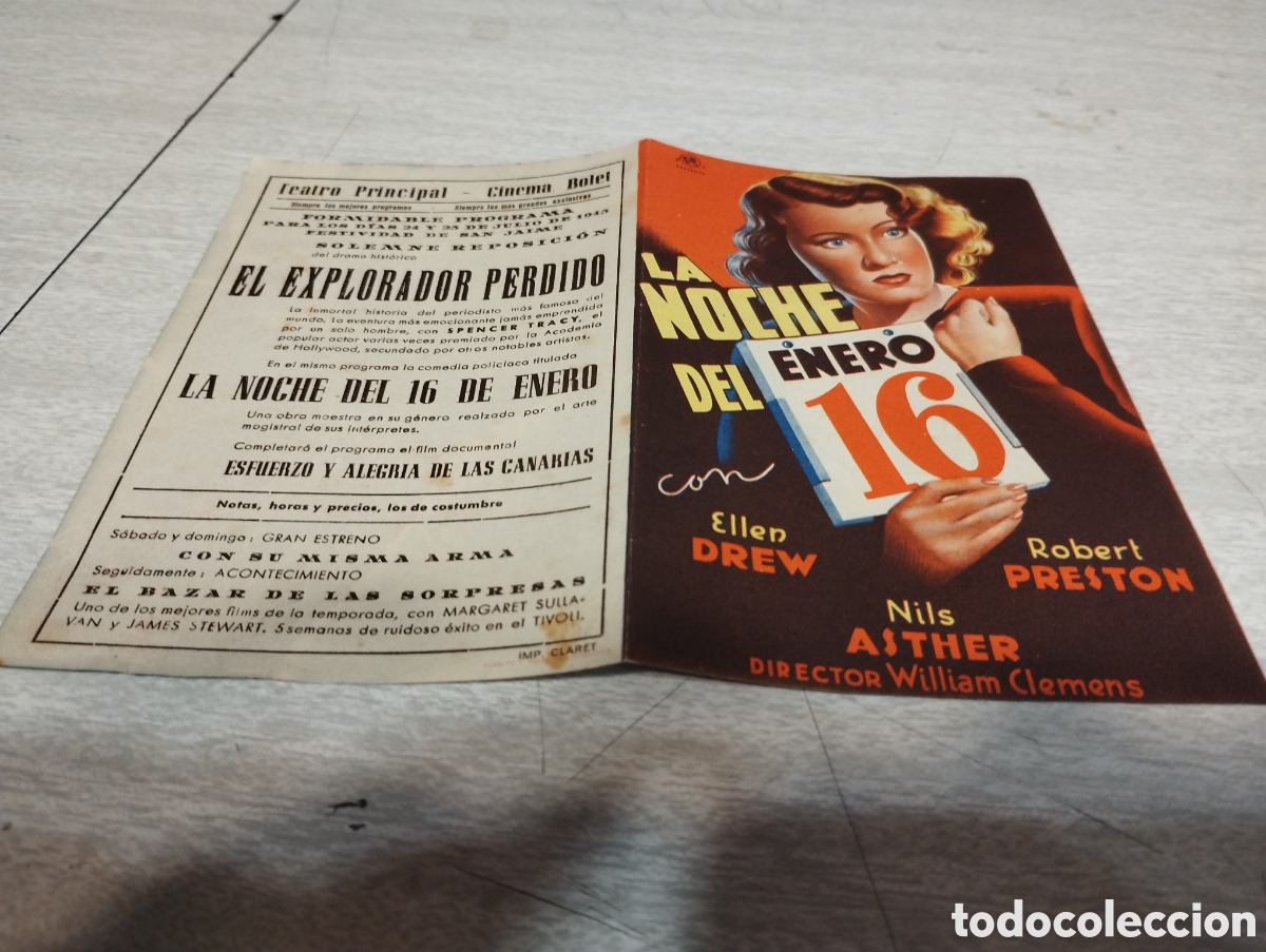 Cine: Folleto de mano la noche del 16 de enero a&ntilde;o 1945